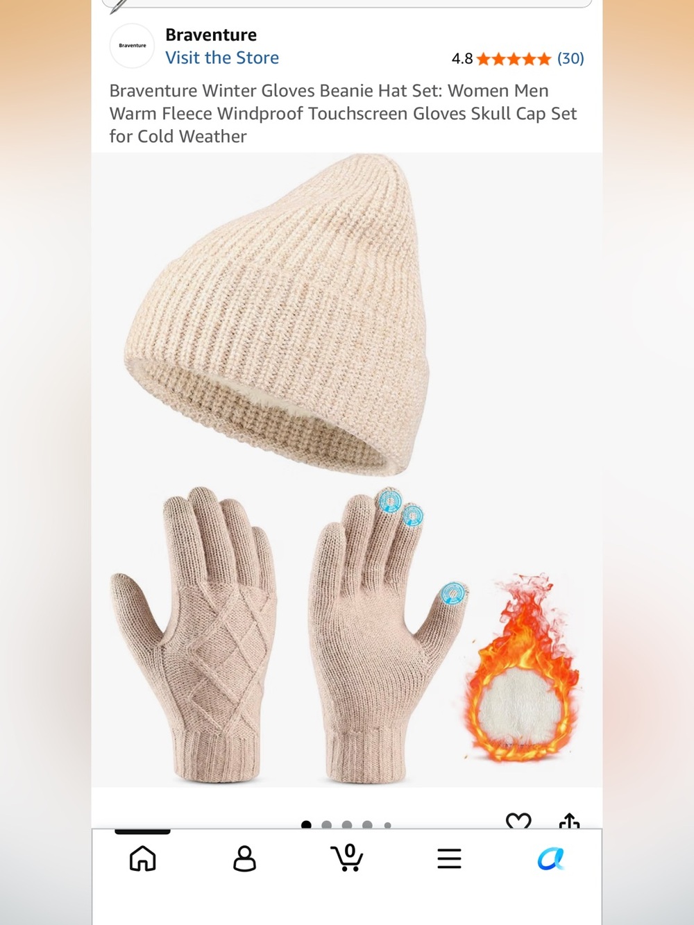 Braventure Winter Gloves Beanie Hat Set: Women Men Warm Fleece Windproof